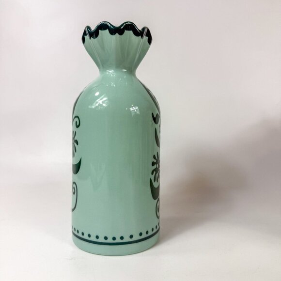 Anthropologie Ceramic Floral Ruffle Top Vase 10" Mint Green - Picture 6 of 8